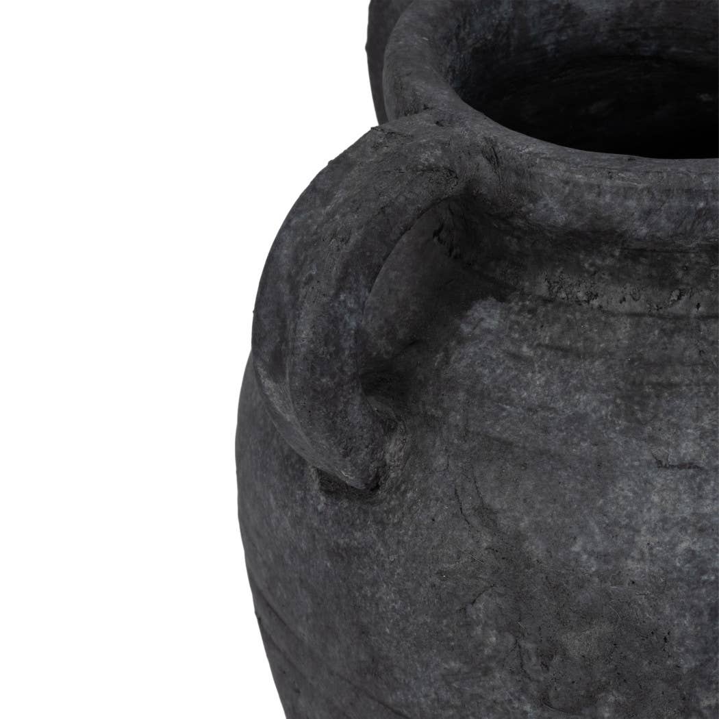 Decorative Vase - Black Pottery Amphora Multi-Handle Jug, 12 in.