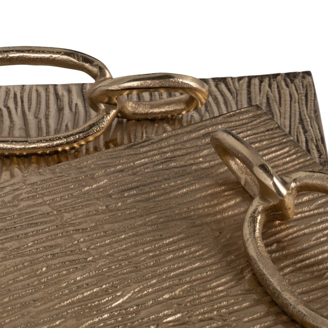 Decorative Gold Metal Link Handled Trays, Two Sizes