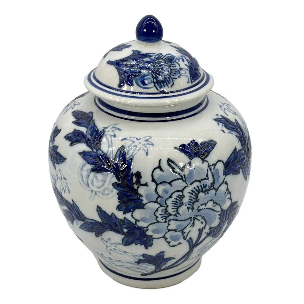 Classic Blue & White Floral Ceramic Ginger Jar 10"