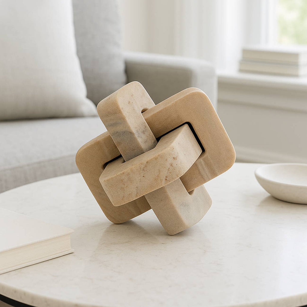 Decorative Sculpture - Brown Marble Interlocking Knot, 5 in.