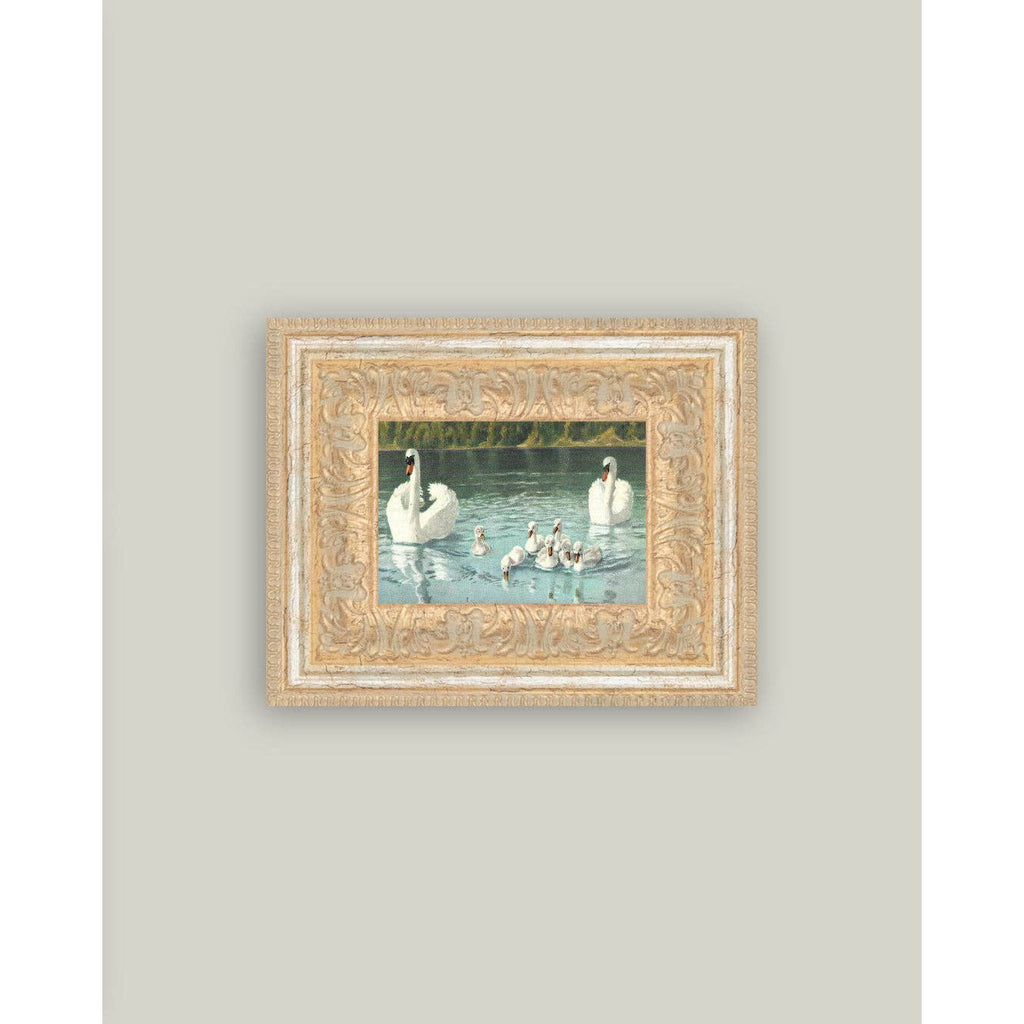 Swan Family Framed Antique Art