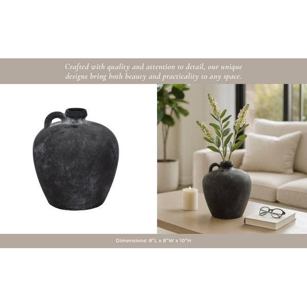 Decorative Vase - Black Weathered Terracotta Jug Handle, 10 in.