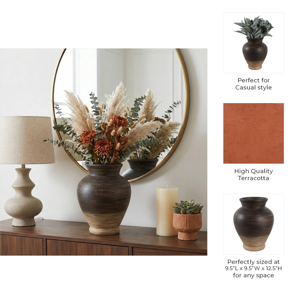 Vase - Brown Terracotta Two Tone Traditional, 12 in.
