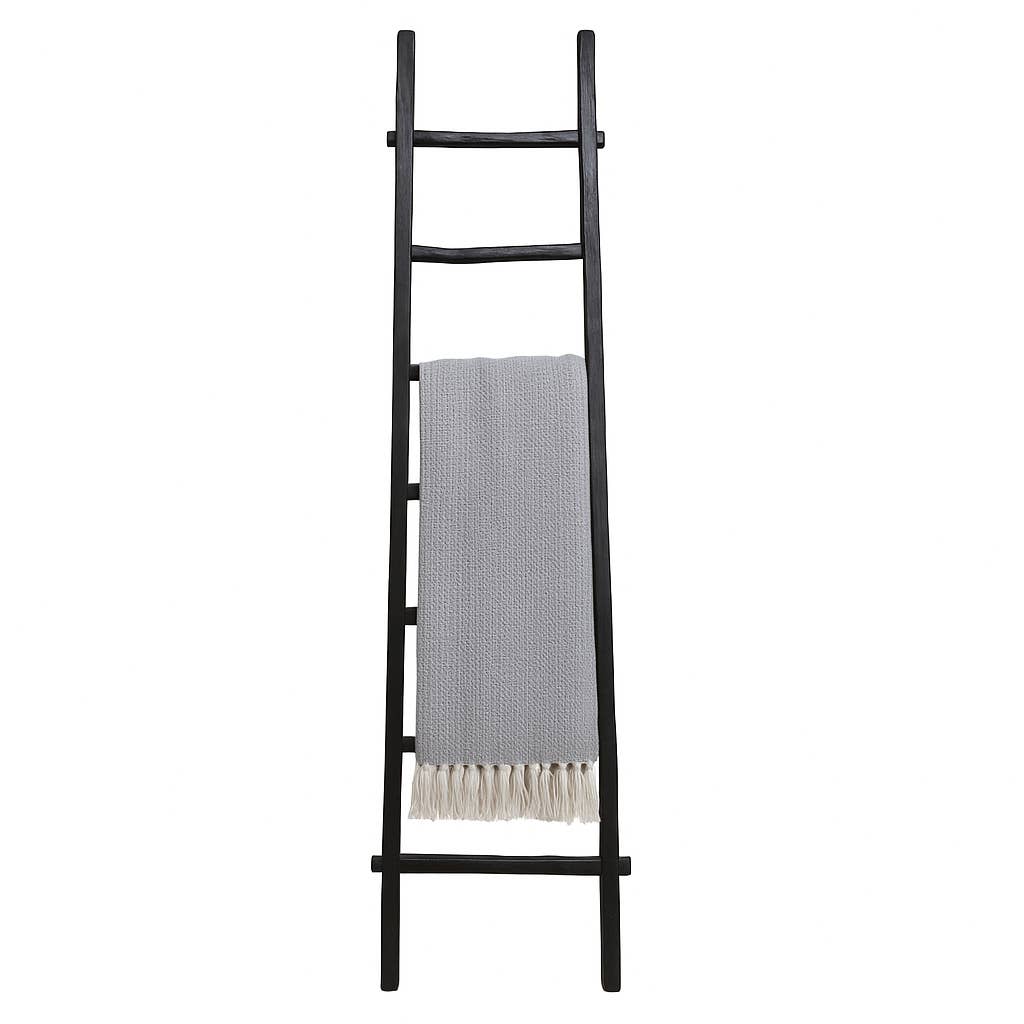Wood Freestanding Decorative Blanket Ladder - Black, 76 in.