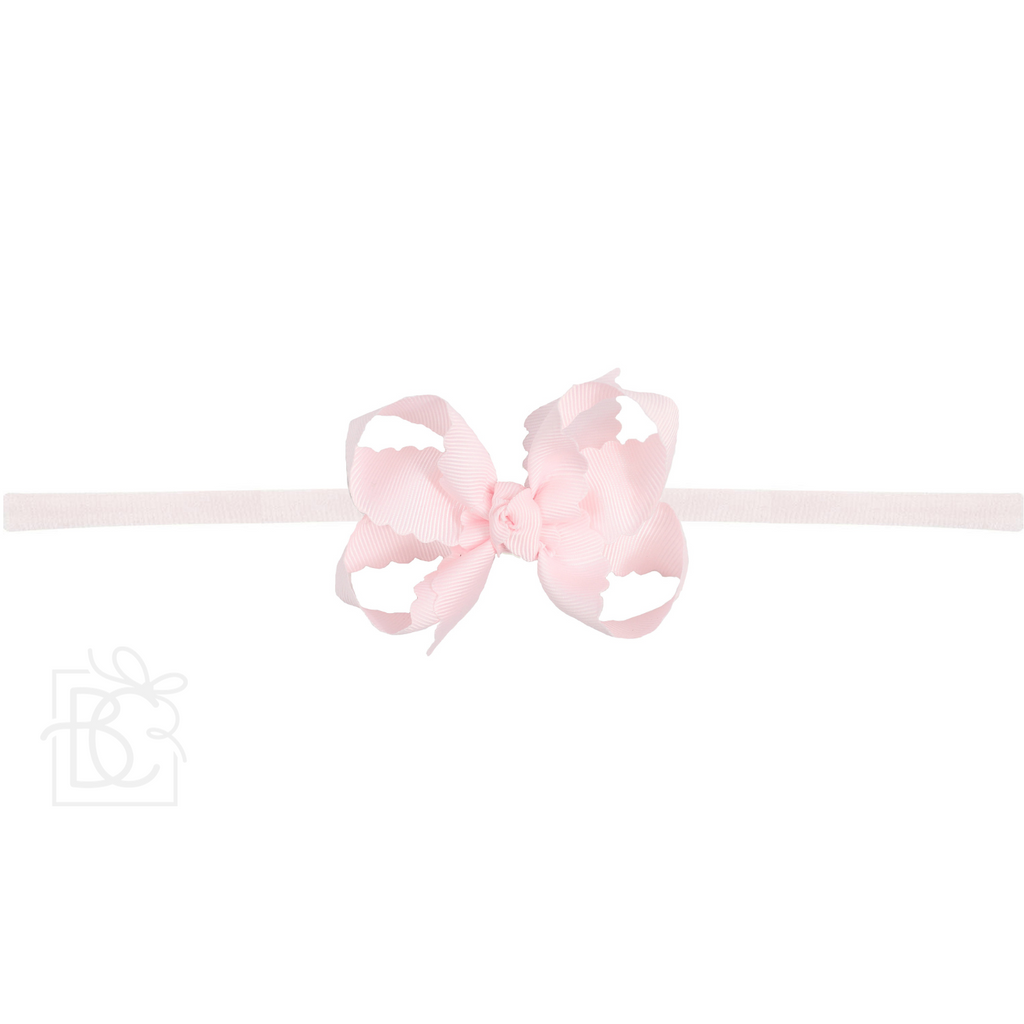Thin Nylon Headband with Grosgrain Scalloped Edge Hair Bow