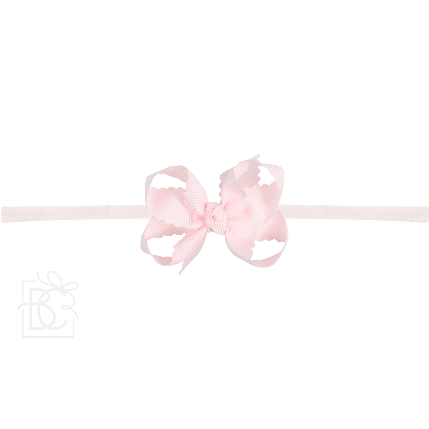 Thin Nylon Headband with Grosgrain Scalloped Edge Hair Bow