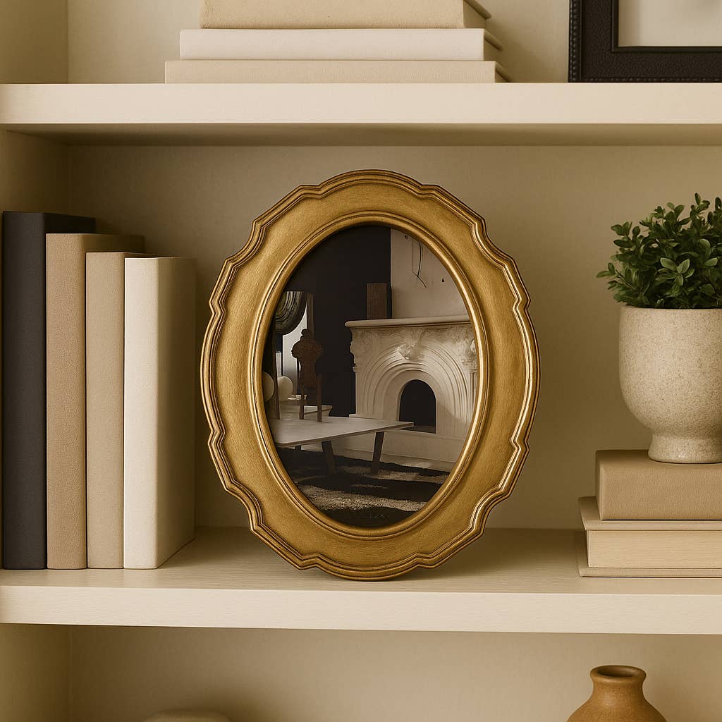 Photo Frame - Gold Polyresin Round Vintage Style, 4x6 in.