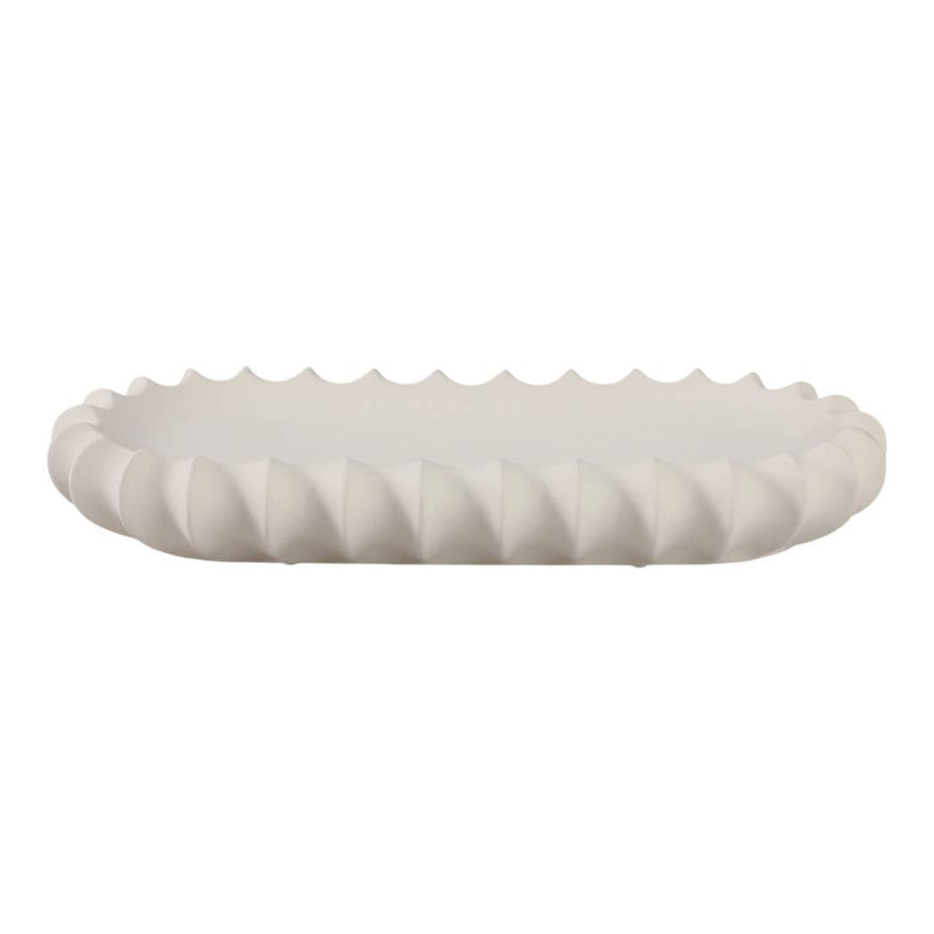 Decorative Tray - White Ceramic Scalloped Edge, 18 in.