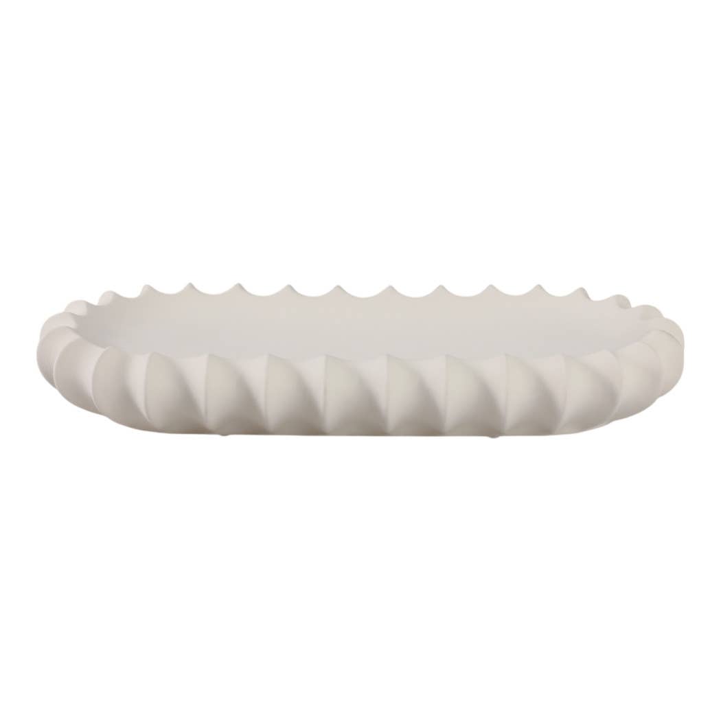Decorative Tray - White Ceramic Scalloped Edge, 18 in.