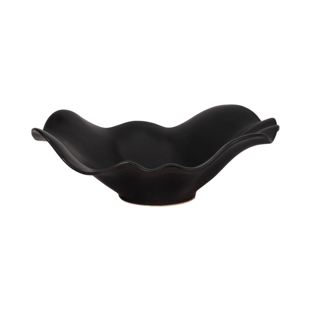 Bowl - Black Ceramic Ruffled Edge Matte Finish, 18 in.