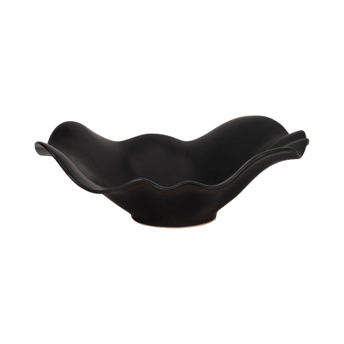 Bowl - Black Ceramic Ruffled Edge Matte Finish, 18 in.