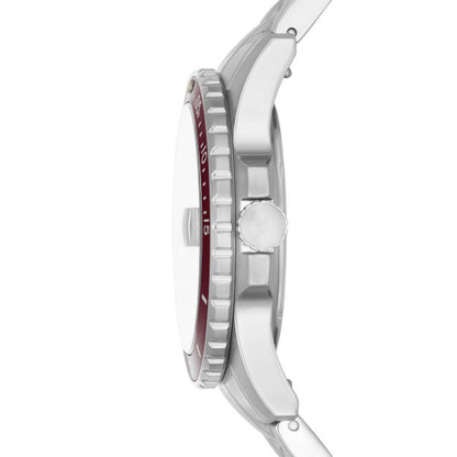 Fossil Men’s Crimson Bezel Silver-Tone Stainless Steel Bracelet Watch, 42mm