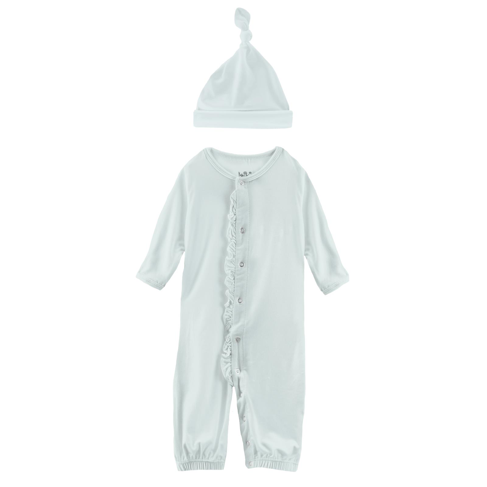 Ruffle Layette Gown Converter & Single Knot Hat Set