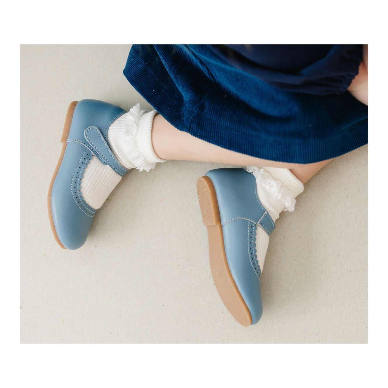 Lucille Scalloped Flat, French Blue