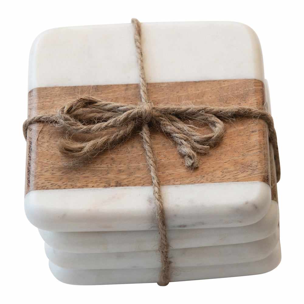 Marble and Acacia Wood Coasters, Set of 4 | Bridal Shower Taylor Burch & Blaine Gaddy