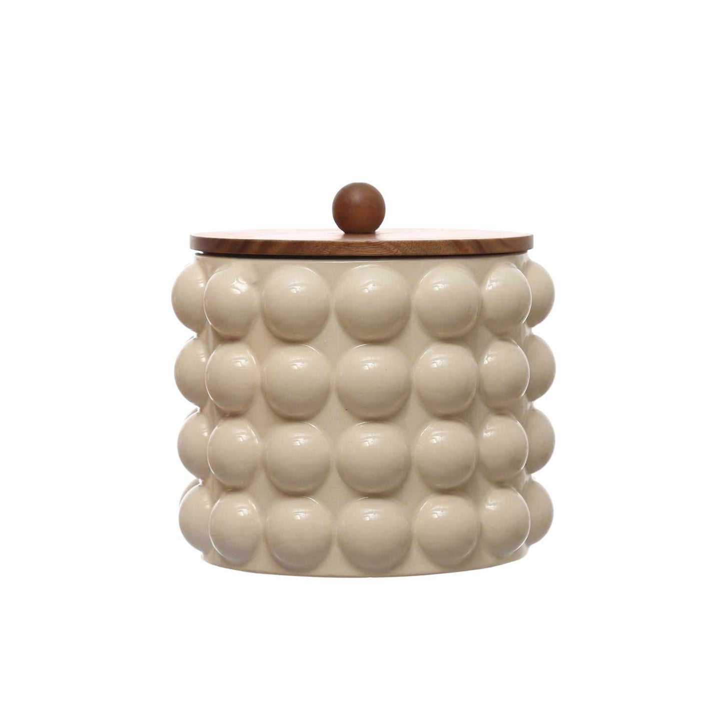 Stoneware Canister w/ Raised Dots & Acacia Wood Lid & Natural | Bridal Shower Roxie Taylor & Kutter Milford