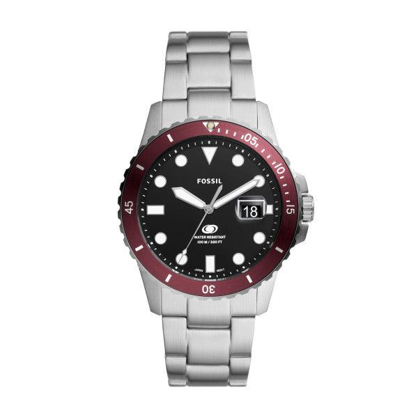 FOSSIL Men's Crimson Bezel Silver-Tone Stainless Steel Bracelet Watch, 42mm