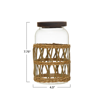 Glass Canisters w/ Acacia Wood Lid & Woven Sleeve