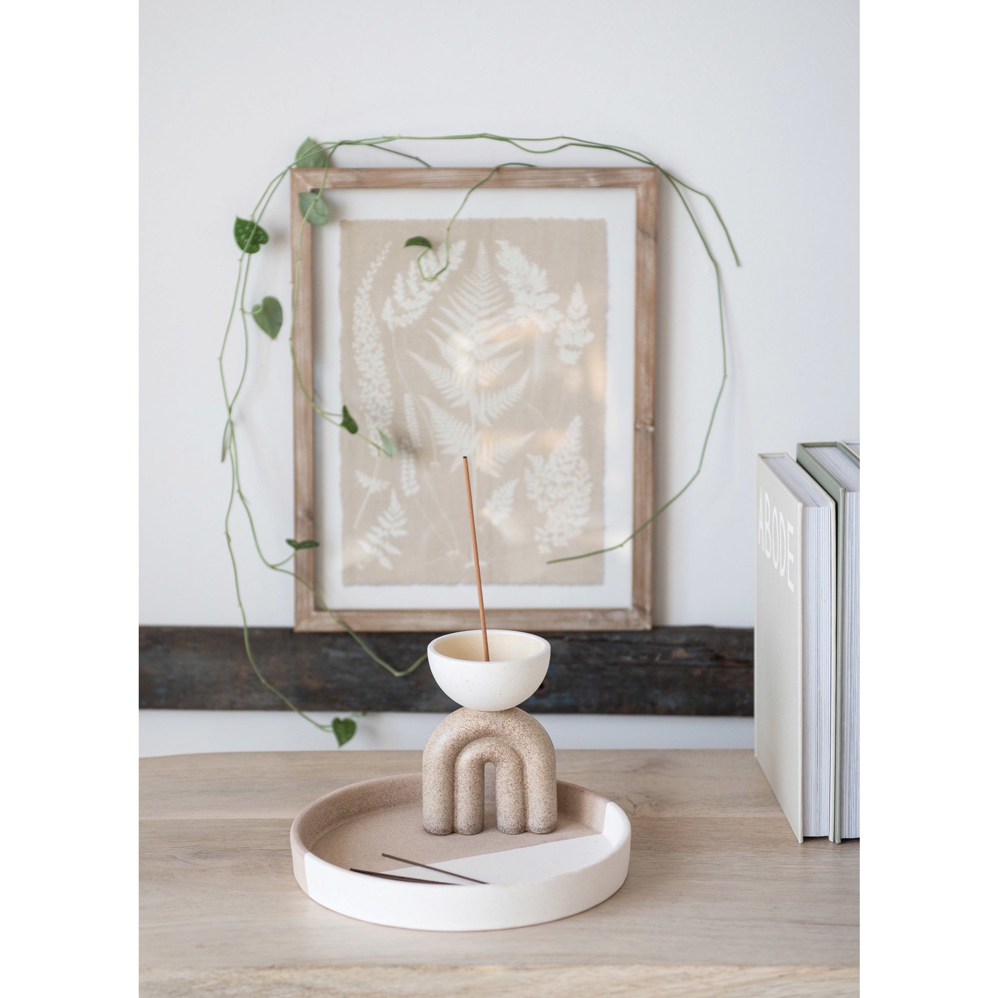 Wood Framed Wall Décor with Fern Fronds