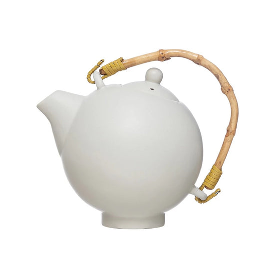 Stoneware Teapot with Bamboo Handle & Strainer