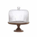 Acacia Wood Pedestal Cake Stand w/ Fluted Glass Cloche | Bridal Shower Kennedy Bush & Jake  Liker
