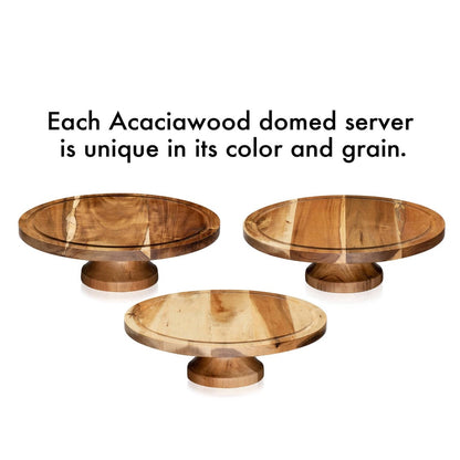Acaciawood Footed Round Wood Server Cake Stand with Glass Dome