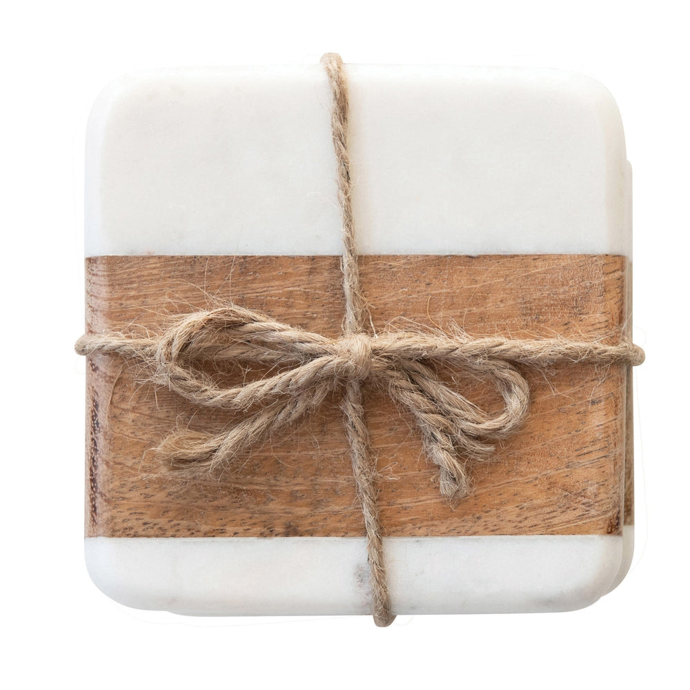 Marble and Acacia Wood Coasters, Set of 4 | Bridal Shower Harley Hinton & Ervey Sanchez