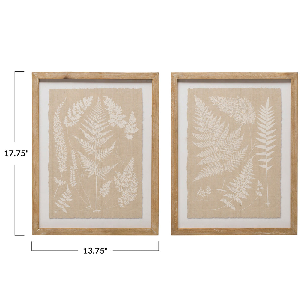 Wood Framed Wall Décor with Fern Fronds