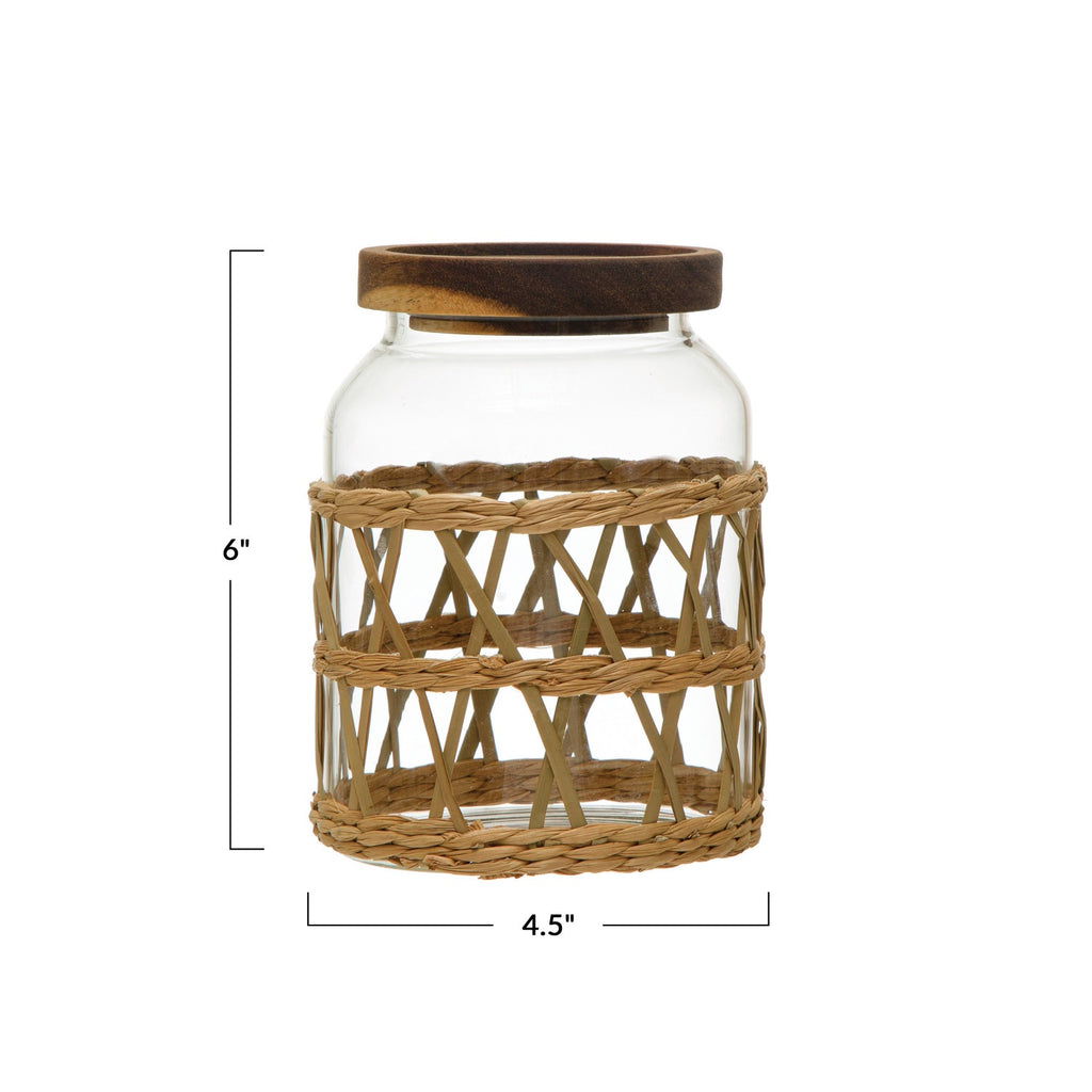 Glass Canisters w/ Acacia Wood Lid & Woven Sleeve