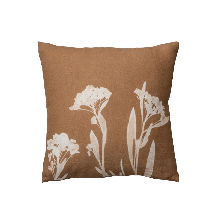 Linen Printed Pillow w/ Floral Image, Polyester Fill