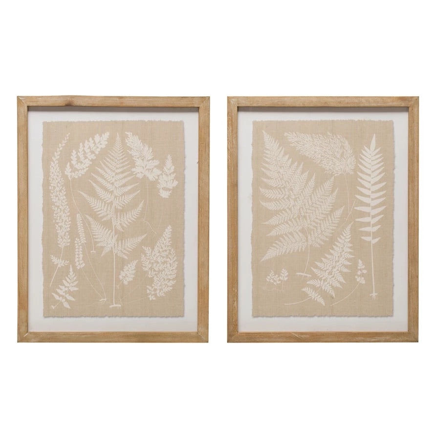 Wood Framed Wall Décor with Fern Fronds