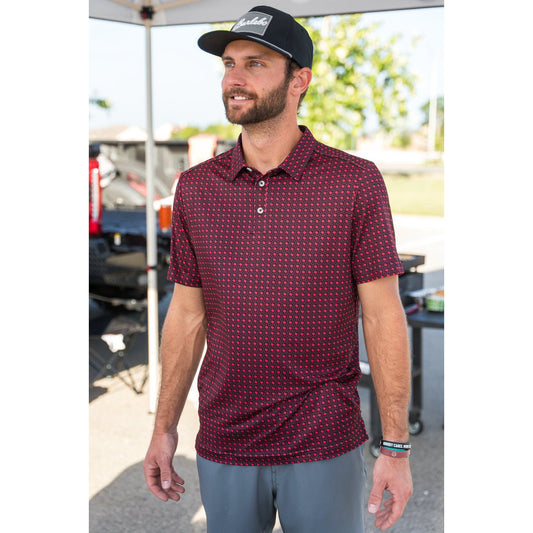 BURLEBO Performance Polo in Texas Black and Red