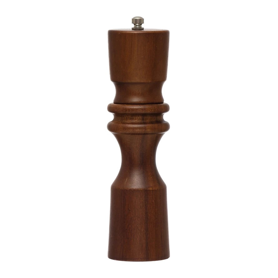 Acacia Wood & Stainless Steel Pepper Mill, Stained Finish