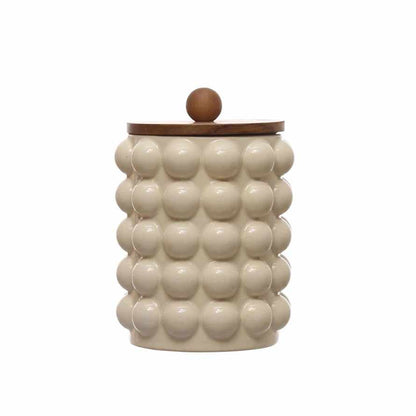 Stoneware Canister w/ Raised Dots & Acacia Wood Lid & Natural | Bridal Shower Roxie Taylor & Kutter Milford