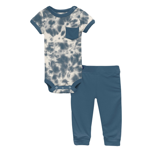 Short Sleeve Pocket One Piece & Pants Outfit Set