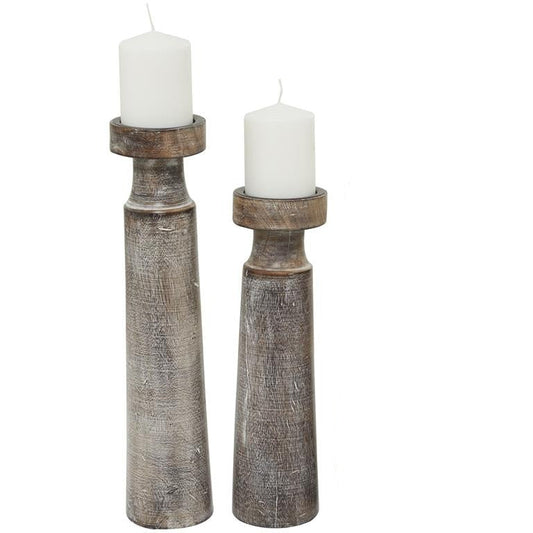 Dark Brown Mango Wood Candle Holder, Set of 2 | Bridal Shower Darcie Hayes & Keaton Smith