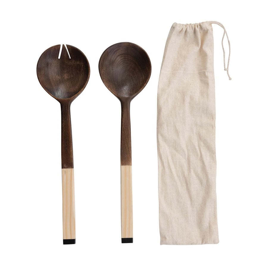 Mango and Pine Wood Salad Servers, Set of 2 in Drawstring Bag | Bridal Shower Kaylea Neal & Colt Leach