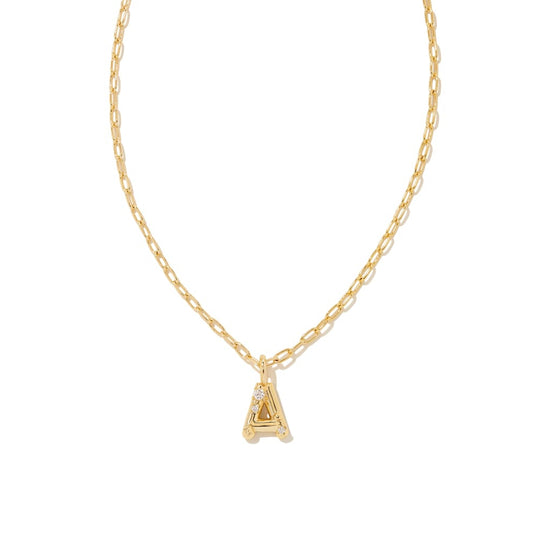 Kendra Scott Gold Metal Crystal Letter Gold Short Pendant Necklace in White Crystal