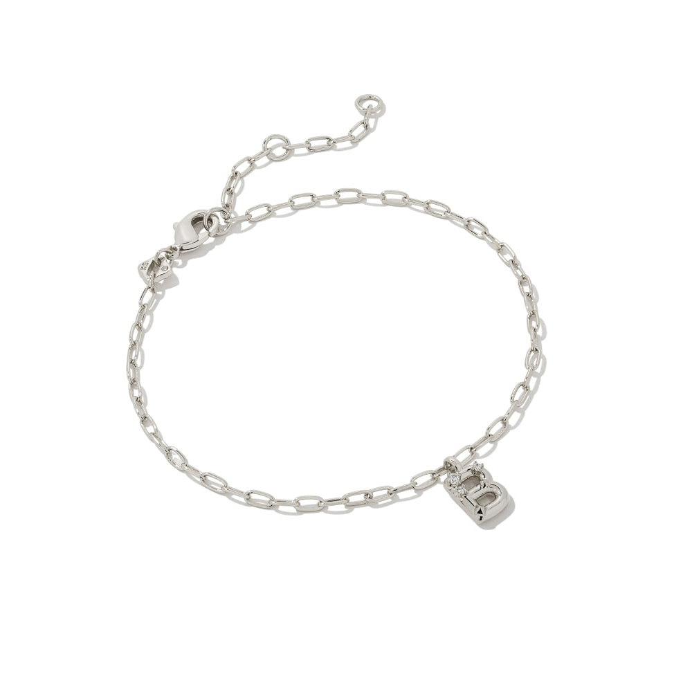 Kendra Scott Crystal Letter Silver Delicate Chain Bracelet in White Crystal Rhodium Metal