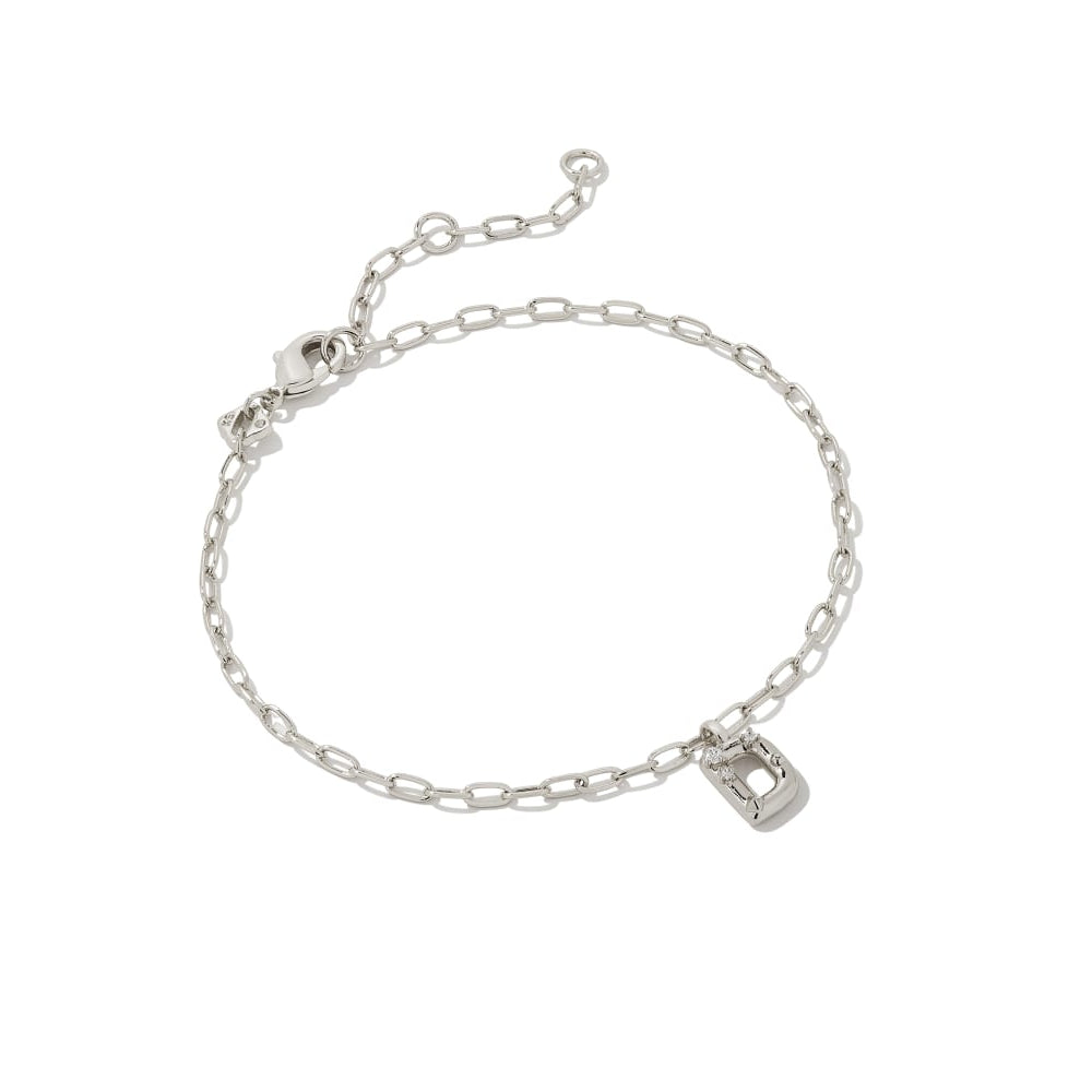 Kendra Scott Crystal Letter Silver Delicate Chain Bracelet in White Crystal Rhodium Metal