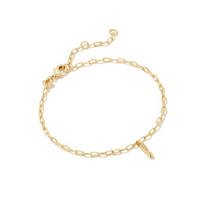 Crystal Letter Gold Delicate Chain Bracelet in White Crystal