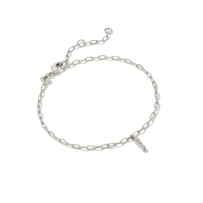 Crystal Letter Silver Delicate Chain Bracelet in White Crystal