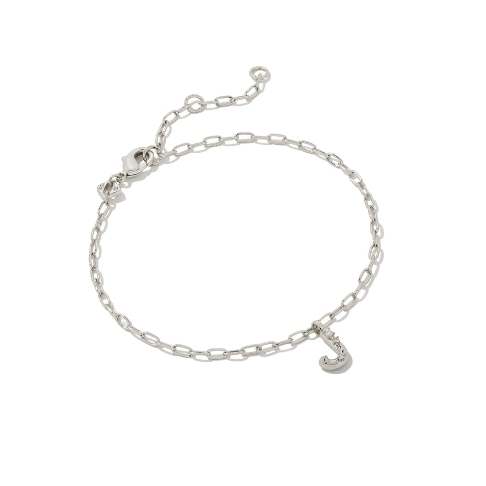 Kendra Scott Crystal Letter Silver Delicate Chain Bracelet in White Crystal Rhodium Metal