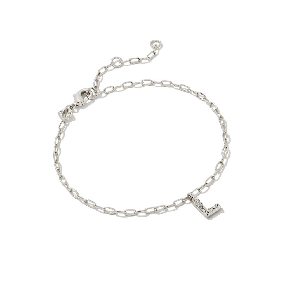 Kendra Scott Crystal Letter Silver Delicate Chain Bracelet in White Crystal Rhodium Metal