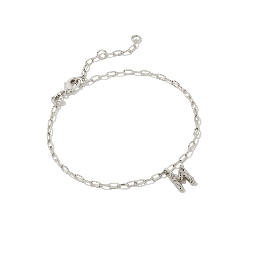 Crystal Letter Silver Delicate Chain Bracelet in White Crystal