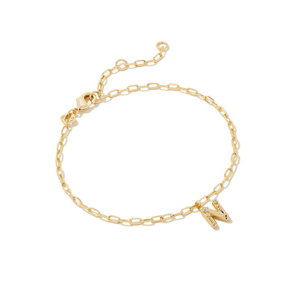 Crystal Letter Gold Delicate Chain Bracelet in White Crystal