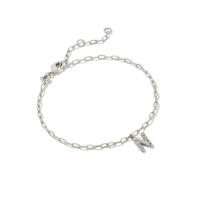 Crystal Letter Silver Delicate Chain Bracelet in White Crystal