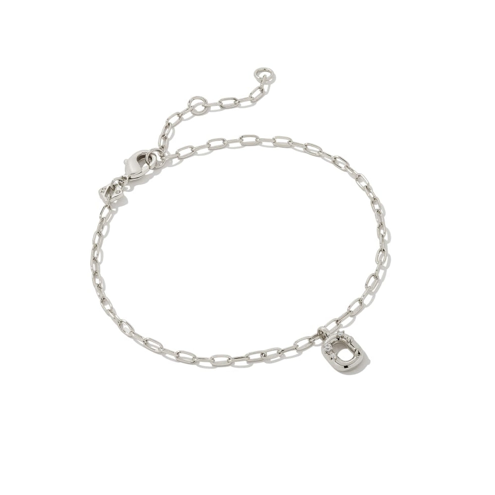 Crystal Letter Silver Delicate Chain Bracelet in White Crystal