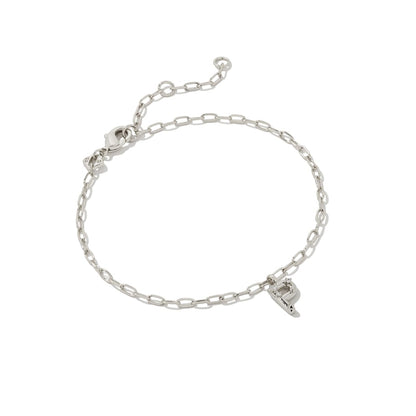 Crystal Letter Silver Delicate Chain Bracelet in White Crystal