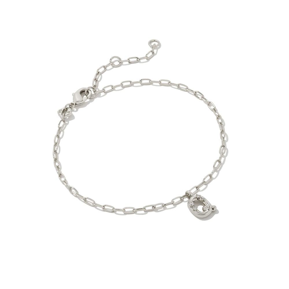 Crystal Letter Silver Delicate Chain Bracelet in White Crystal